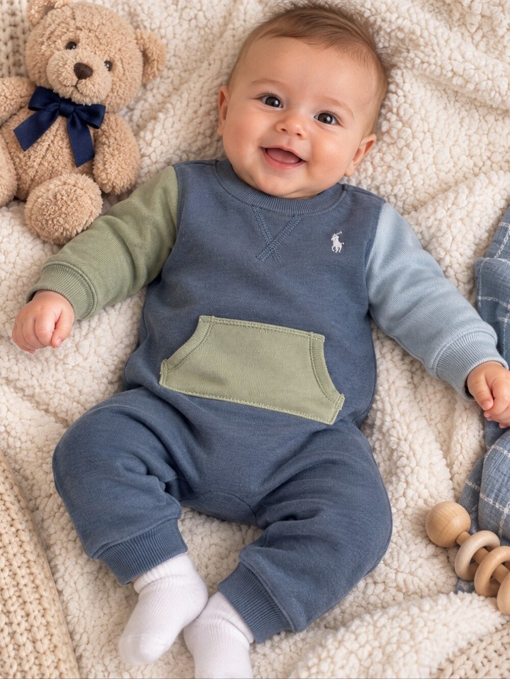 Ralph Lauren Baby Colorblock One Piece Romper 3M Pony Logo